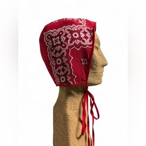 Reversible Red Bandana Bonnet Hat with Denim Lining